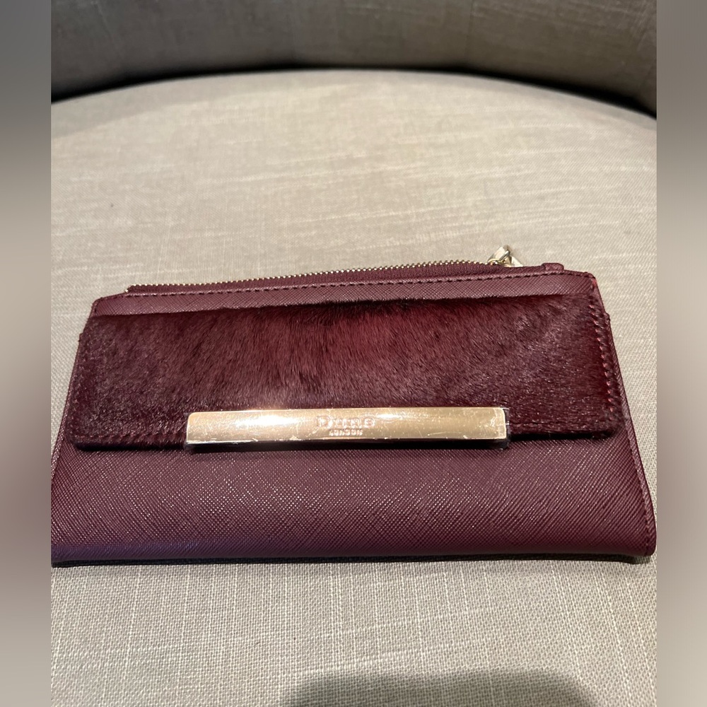 Dune London Wallet Leather with Faux Fur  Burgundy Color